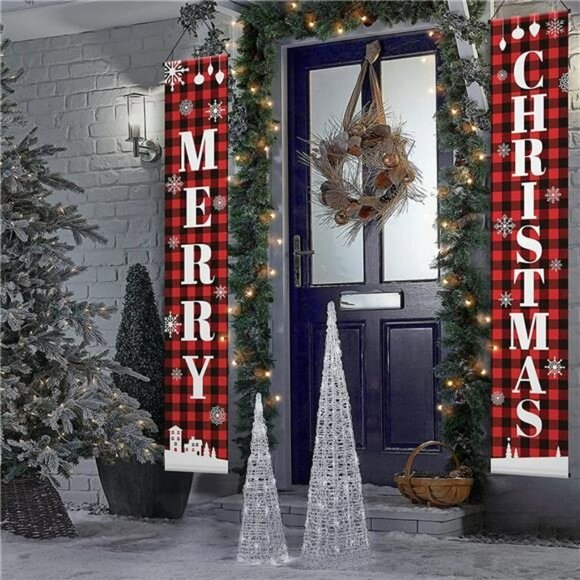 Merry Christmas Outdoor Banners Hanging Decorations 13" x 71" - Picture 1 of 6
